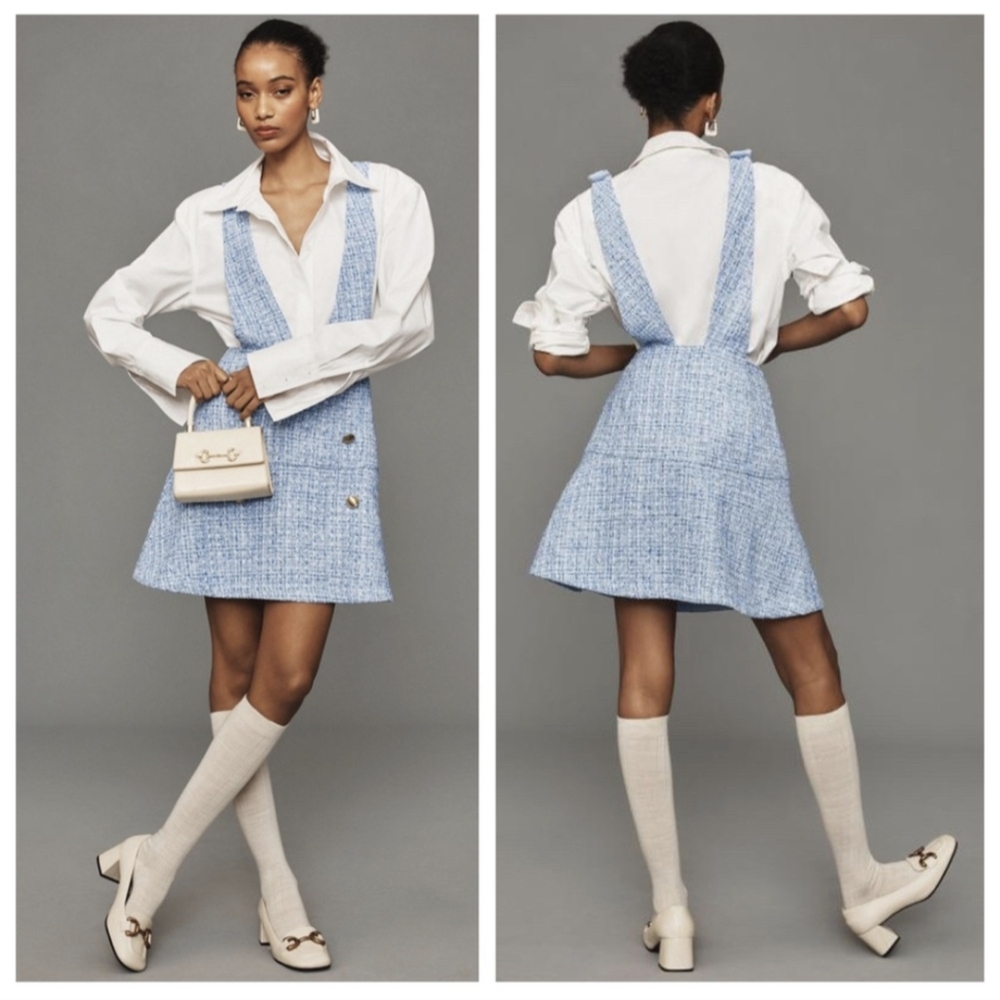 Anthropologie Tweed Pinafore Skirt Blue